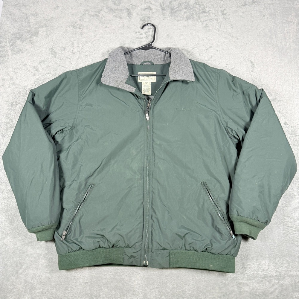 LL Bean Mens XL Tall Jacket Green Fleece Lined Bomber Warm 0UF44
